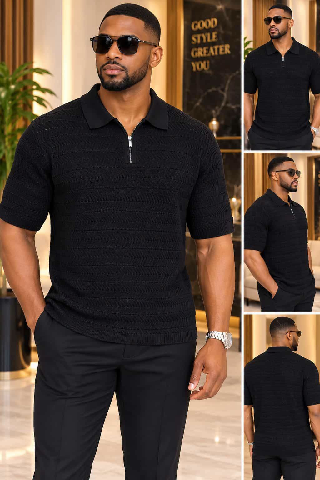 Black Wool-Blend Zip